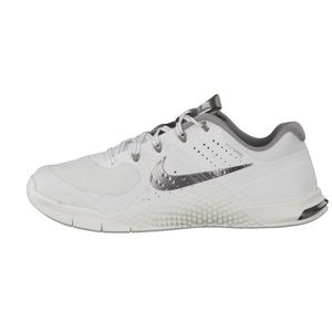 Metcon 2 in white and silver by Nike
